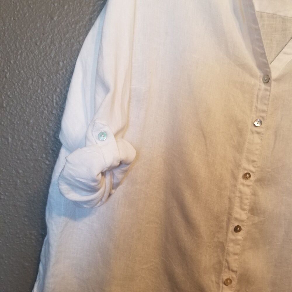 Sigrid Olsen 1x Top White 100% Linen Button Front… - image 3